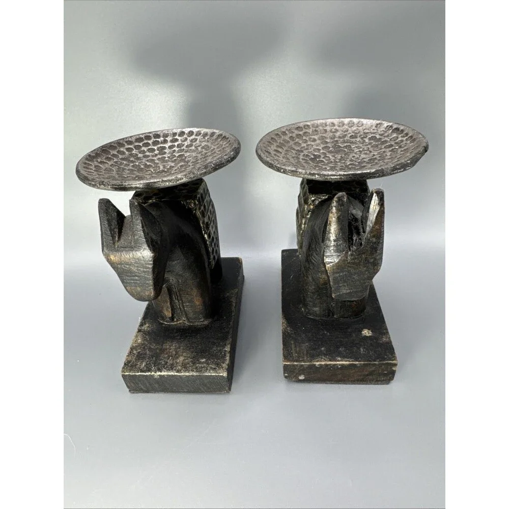 Handcrafted Wooden Donkey Incense/Candle Holder With Textured Metal Plate 4.75